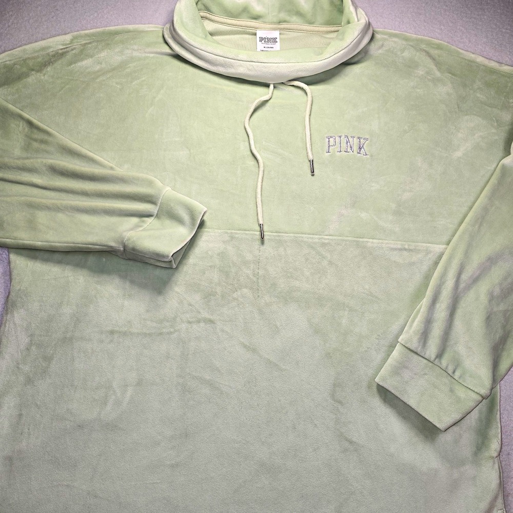 PINK Victoria Secret Velour Cowl Neck Sweatshirt M Mint Green Love Pink Pullover